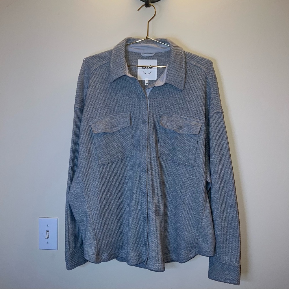 Aerie LumberJane Waffle Knit Shacket‎ Gray Button-Up Oversized Small